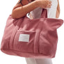 Magalis Corduroy Beach Tote Bag – Flamingo Pink | Soft Corduroy, Large Tote with Pocket, Durable Shoulder Bag