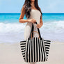 Magalis Sorali Tote Bag – Black Stripes | Elegant Striped Beach Tote, Dual Handles, Spacious Canvas Design