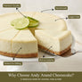 Andy Anand Key Lime Cheesecake, 9-Inch, 2 lb – Creamy Citrus Dessert, Real California Cream Cheese, Fresh Eggs, Birthday & Celebration Gift