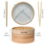 2-Tier Bamboo Steamer for Cooking Dumplings, Vegetables, Meat, Fish, Rice - Bamboo Steamer Basket 10 Inch with 2 Pairs Chopsticks, Tongs and 50 Paper Liners