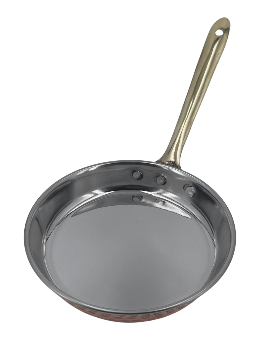 Handmade Hammered Red Copper Frying Pan with Stainless Steel Core - 5.6 In