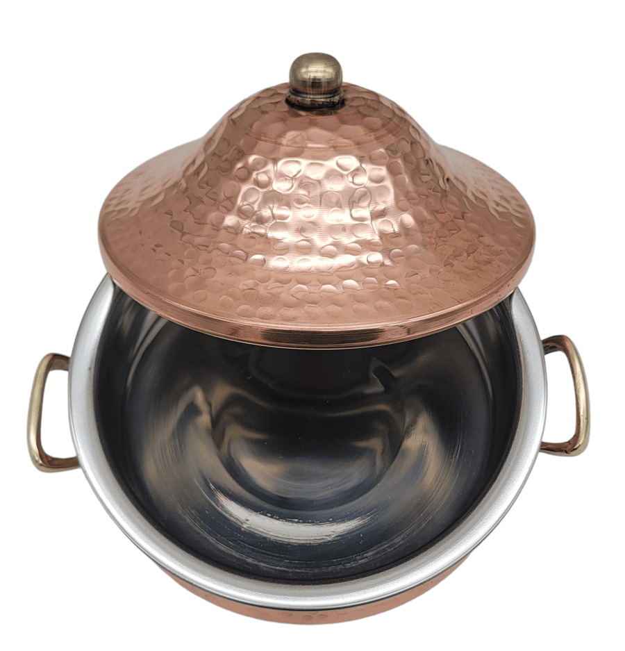 Handmade Hammered Red Copper Tajin with Stainless Steel Core - 6.7 Inch