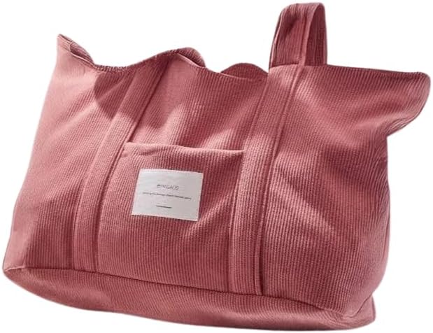 Magalis Corduroy Beach Tote Bag – Flamingo Pink | Soft Corduroy, Large Tote with Pocket, Durable Shoulder Bag