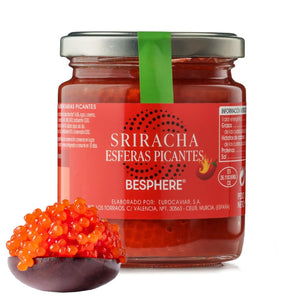 BESPHERE Sriracha Hot Sauce Pearls – Spicy & Flavorful Spheres – Ideal for Sushi, Woks, Pasta & Grilled Meats – Heat-Resistant – Gluten-Free – 50g
