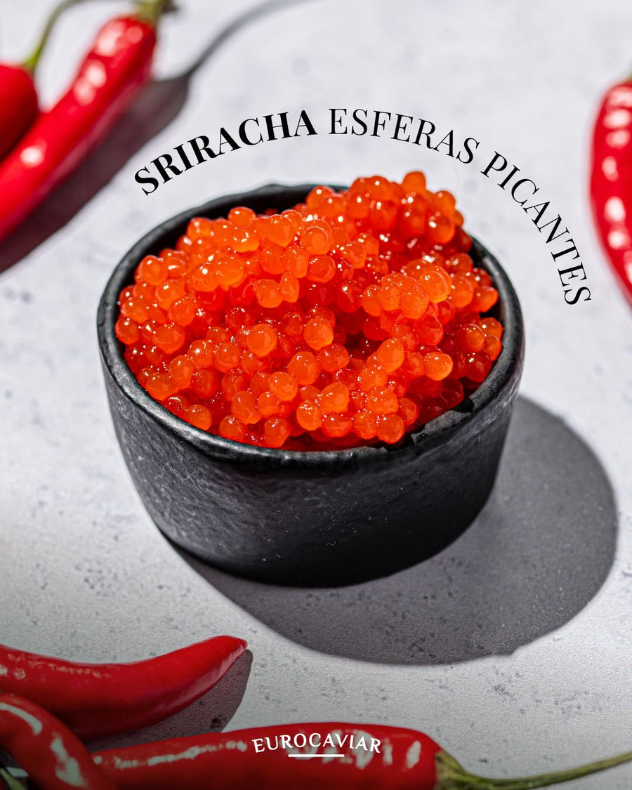 BESPHERE Sriracha Hot Sauce Pearls – Spicy & Flavorful Spheres – Ideal for Sushi, Woks, Pasta & Grilled Meats – Heat-Resistant – Gluten-Free – 50g
