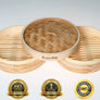 2-Tier Bamboo Steamer for Cooking Dumplings, Vegetables, Meat, Fish, Rice - Bamboo Steamer Basket 10 Inch with 2 Pairs Chopsticks, Tongs and 50 Paper Liners