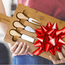 Bamboo Cheese Board and Knife Set - 12x8 inch Charcuterie Board with Magnetic Cutlery Storage - Wood Serving Tray with Handle
