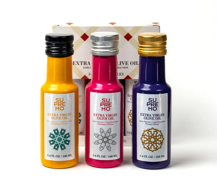 SUPREMO - Extra Virgin Olive Oil - Variety Pack of 3 x 100 ML Bottles for Ultimate Culinary Delight - Imported from Spain