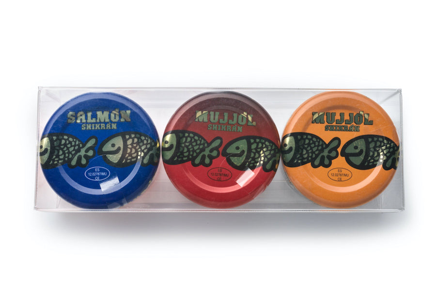 Eurocaviar - Shikran - Pack: 3 x 0.88 oz. Mullet Roe  Black + Mullet Roe Red + Smoked Salmon Pearls